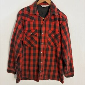 Vtg Five Brothers USA Flannel Shirt Shacket Mens M Buffalo Plaid Quilted READ